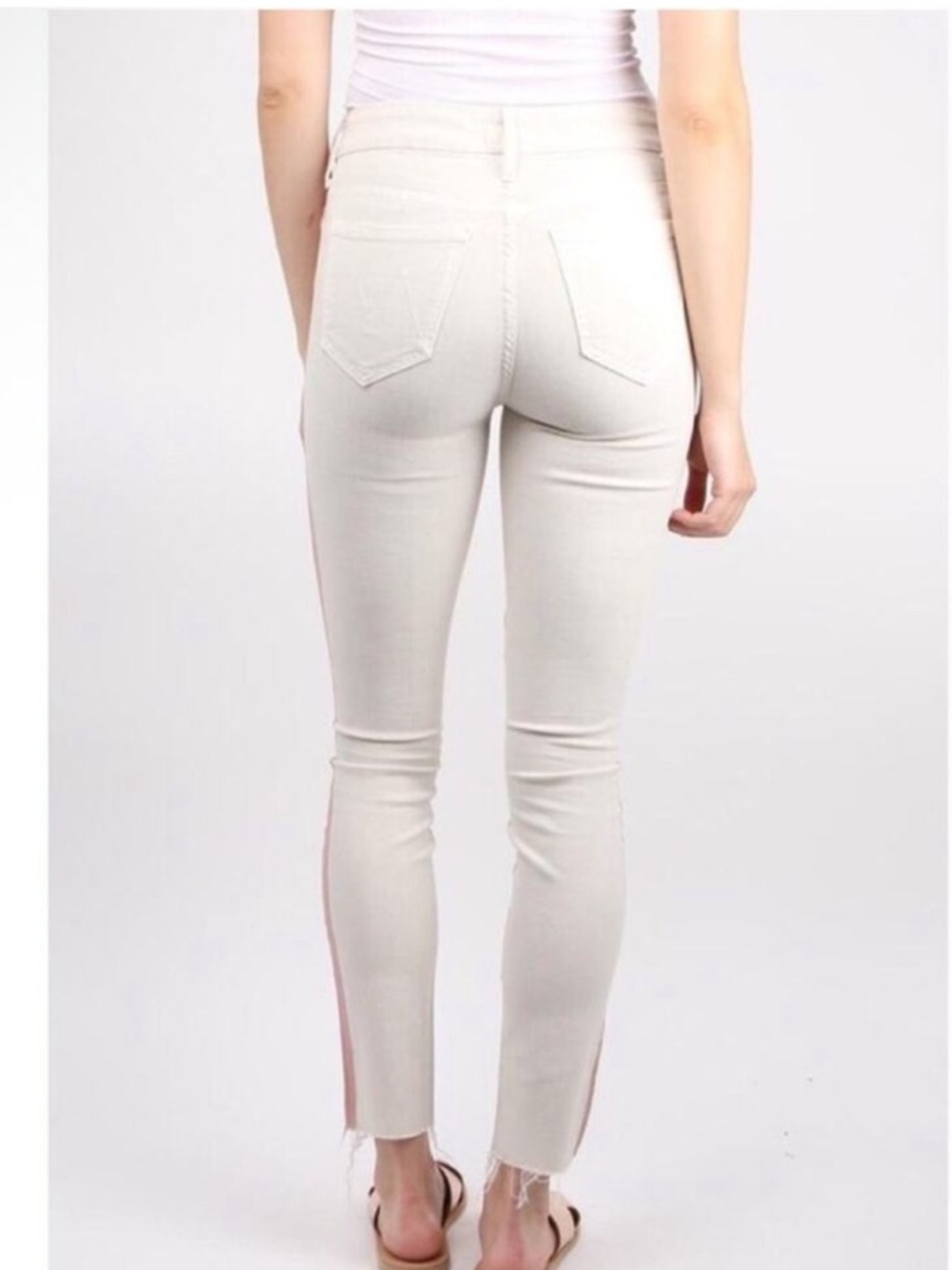 MOTHER | NEW The Looker Ankle Fray So Far Gone Jeans in White Painted Stripe, - Picture 3 of 12